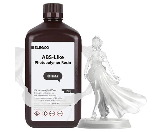 Фотополімерна смола ELEGOO Resin, ABS-like 2кг, transparent (50.103.0174) Фотополімерна смола ELEGOO Resin, ABS-like 2кг, transparent (50.103.0174)