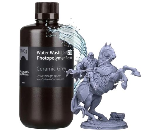 Фотополімерна смола ELEGOO Resin, Water Washable, 2.0 1кг, grey (50.103.0198) Фотополімерна смола ELEGOO Resin, Water Washable, 2.0 1кг, grey (50.103.0198)