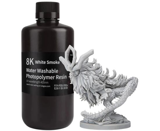 Фотополімерна смола ELEGOO Resin, Water Washable 8K, 1кг, white smoky (50.103.0140) Фотополімерна смола ELEGOO Resin, Water Washable 8K, 1кг, white smoky (50.103.0140)