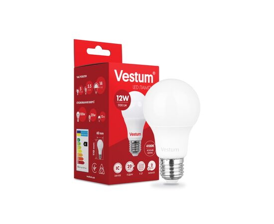 Лампочка Vestum A60 12W 4100K 220V E27 (1-VS-1103), изображение 3 Лампочка Vestum A60 12W 4100K 220V E27 (1-VS-1103), изображение 3