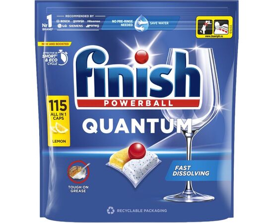 Таблетки для посудомоечных машин Finish Quantum All in 1 Лимон 120 шт. (5908252009671) Таблетки для посудомоечных машин Finish Quantum All in 1 Лимон 120 шт. (5908252009671)