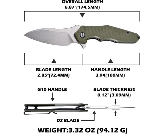 Нож Hightron Mini Ventura, D2, G10, зелений, сталевий stonewash клинок (HK05GRNS), изображение 11 Нож Hightron Mini Ventura, D2, G10, зелений, сталевий stonewash клинок (HK05GRNS), изображение 11