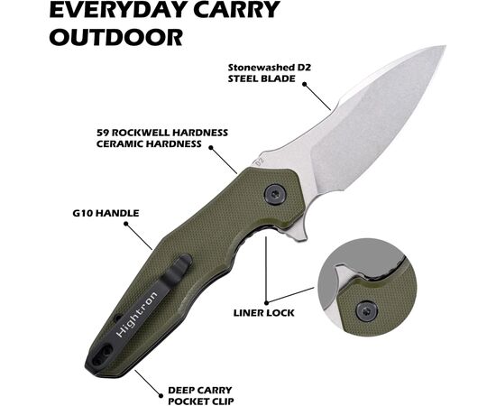 Нож Hightron Mini Ventura, D2, G10, зелений, сталевий stonewash клинок (HK05GRNS), изображение 12 Нож Hightron Mini Ventura, D2, G10, зелений, сталевий stonewash клинок (HK05GRNS), изображение 12