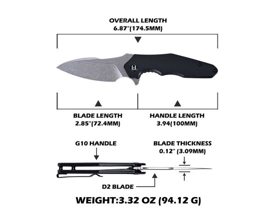 Нож Hightron Mini Ventura, D2, G10, чорний, сталевий stonewash клинок (HK05BLKS), изображение 6 Нож Hightron Mini Ventura, D2, G10, чорний, сталевий stonewash клинок (HK05BLKS), изображение 6