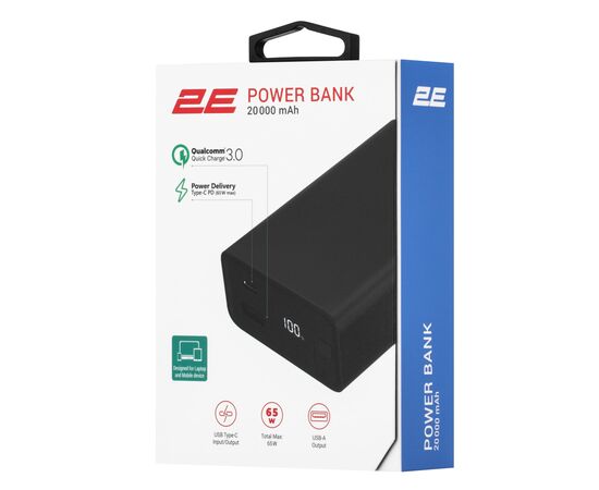 Батарея универсальная 2E 20000mAh, PD/65W, QC (2E-PB2014PD-BLACK), изображение 8 Батарея универсальная 2E 20000mAh, PD/65W, QC (2E-PB2014PD-BLACK), изображение 8