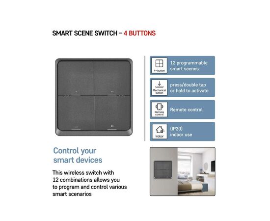 Розумний вимикач EMOS H5016 4 buttons ZigBee 3.0 Black (H5016), зображення 9 Розумний вимикач EMOS H5016 4 buttons ZigBee 3.0 Black (H5016), зображення 9