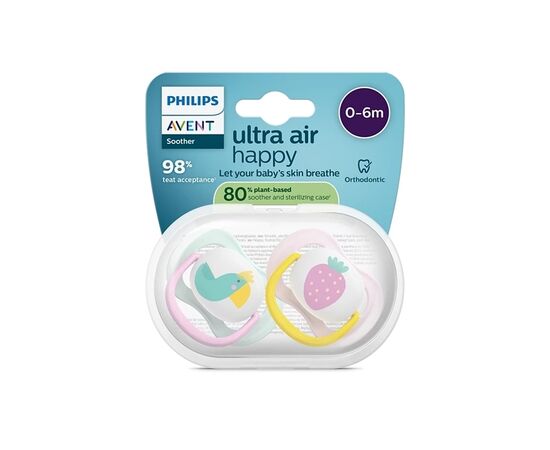Пустышка Philips AVENT Ultra Air 0-6 місяців 2 шт жовто-рожева (SCF080/24), изображение 2 Пустышка Philips AVENT Ultra Air 0-6 місяців 2 шт жовто-рожева (SCF080/24), изображение 2