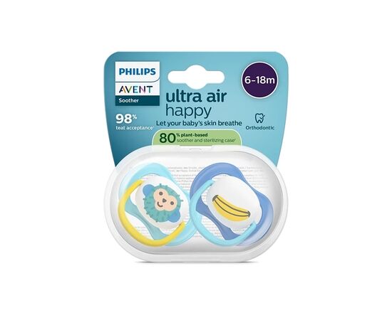 Пустышка Philips AVENT Ultra Air 6-18 місяців 2 шт синьо-жовта (SCF080/26), изображение 2 Пустышка Philips AVENT Ultra Air 6-18 місяців 2 шт синьо-жовта (SCF080/26), изображение 2