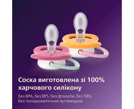 Пустышка Philips AVENT Ultra Air 6-18 місяців 2 шт рожево-помаранчев (SCF080/27), изображение 8 Пустышка Philips AVENT Ultra Air 6-18 місяців 2 шт рожево-помаранчев (SCF080/27), изображение 8