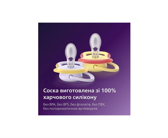 Пустышка Philips AVENT Ultra Air 0-6 місяців 2 шт жовто-фіолетова (SCF087/04), изображение 8 Пустышка Philips AVENT Ultra Air 0-6 місяців 2 шт жовто-фіолетова (SCF087/04), изображение 8