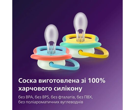 Пустышка Philips AVENT Ultra Air Нічна 18+ місяців 2 шт, блакитно-жовта (SCF376/32), изображение 8 Пустышка Philips AVENT Ultra Air Нічна 18+ місяців 2 шт, блакитно-жовта (SCF376/32), изображение 8