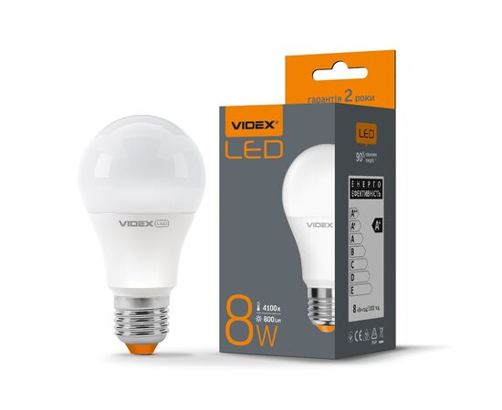 Лампочка Videx A60e 8W E27 4100K 220V (VL-A60e-08274), изображение 2 Лампочка Videx A60e 8W E27 4100K 220V (VL-A60e-08274), изображение 2