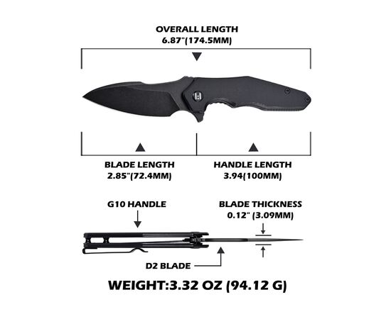 Нож Hightron Mini Ventura, D2, G10, чорний, чорний stonewash клинок (HK05BLKBS), изображение 6 Нож Hightron Mini Ventura, D2, G10, чорний, чорний stonewash клинок (HK05BLKBS), изображение 6