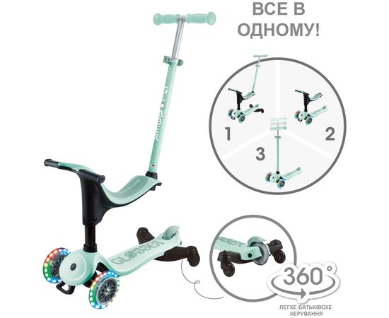 Самокат Globber Up Sporty 360 колеса з підсвіткою Мятно-фісташковий (456-706), изображение 8 Самокат Globber Up Sporty 360 колеса з підсвіткою Мятно-фісташковий (456-706), изображение 8