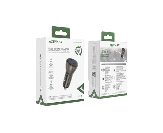 Зарядное устройство Acefast B10 Car Charger 2xUSB-C 60W with digital display Metal Black (6974316282358), изображение 4 Зарядное устройство Acefast B10 Car Charger 2xUSB-C 60W with digital display Metal Black (6974316282358), изображение 4