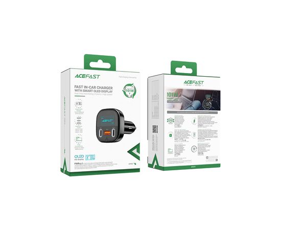 Зарядное устройство Acefast B5 Car Charger 2xUSB-C + 1xUSB-A 101W OLED smart display Metal Black (6974316281436), изображение 4 Зарядное устройство Acefast B5 Car Charger 2xUSB-C + 1xUSB-A 101W OLED smart display Metal Black (6974316281436), изображение 4