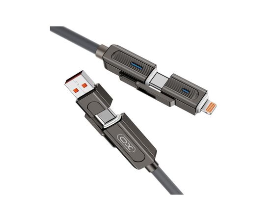 Дата кабель USB 2.0 AM to USB-C + USB 2.0 AM to Lightning 1.0m 60W gray XO (NB275_4-in-1_Gray), изображение 10 Дата кабель USB 2.0 AM to USB-C + USB 2.0 AM to Lightning 1.0m 60W gray XO (NB275_4-in-1_Gray), изображение 10