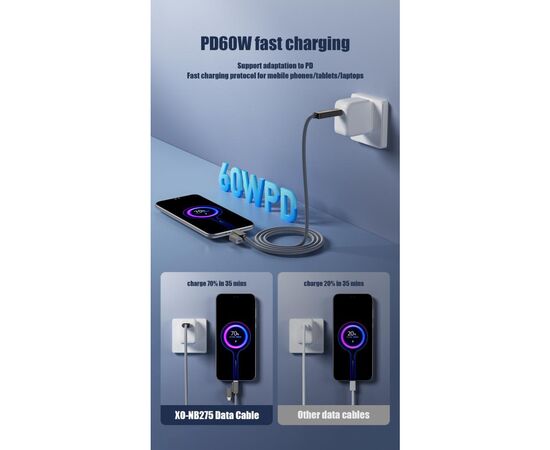 Дата кабель USB 2.0 AM to USB-C + USB 2.0 AM to Lightning 1.0m 60W gray XO (NB275_4-in-1_Gray), изображение 12 Дата кабель USB 2.0 AM to USB-C + USB 2.0 AM to Lightning 1.0m 60W gray XO (NB275_4-in-1_Gray), изображение 12