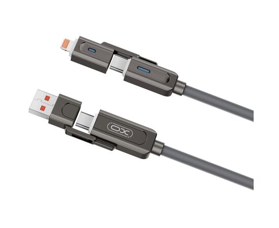 Дата кабель USB 2.0 AM to USB-C + USB 2.0 AM to Lightning 1.0m 60W gray XO (NB275_4-in-1_Gray), изображение 2 Дата кабель USB 2.0 AM to USB-C + USB 2.0 AM to Lightning 1.0m 60W gray XO (NB275_4-in-1_Gray), изображение 2