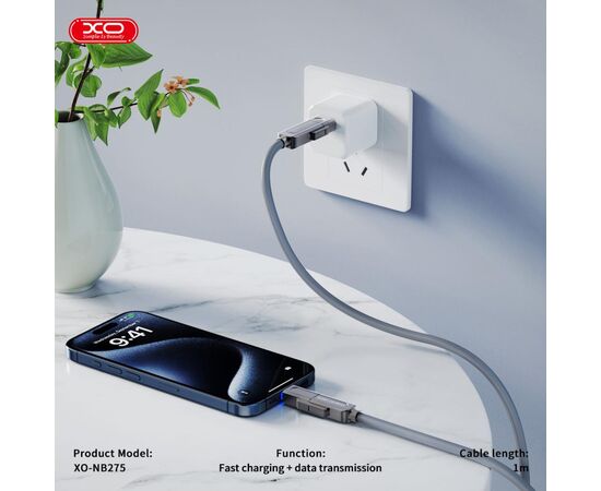 Дата кабель USB 2.0 AM to USB-C + USB 2.0 AM to Lightning 1.0m 60W gray XO (NB275_4-in-1_Gray), изображение 3 Дата кабель USB 2.0 AM to USB-C + USB 2.0 AM to Lightning 1.0m 60W gray XO (NB275_4-in-1_Gray), изображение 3