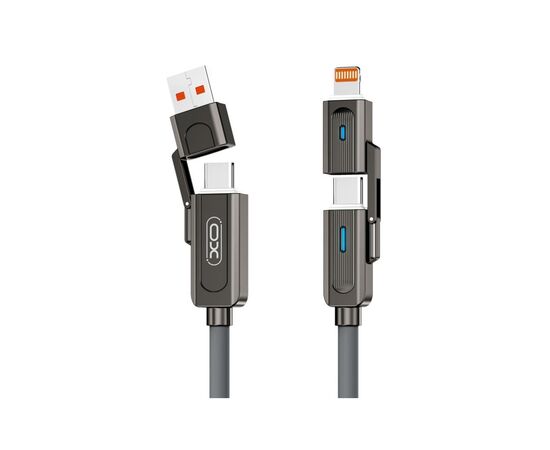 Дата кабель USB 2.0 AM to USB-C + USB 2.0 AM to Lightning 1.0m 60W gray XO (NB275_4-in-1_Gray) Дата кабель USB 2.0 AM to USB-C + USB 2.0 AM to Lightning 1.0m 60W gray XO (NB275_4-in-1_Gray)