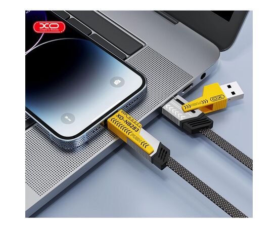 Дата кабель USB 2.0 AM to USB-C + USB 2.0 AM to Lightning 1.0m 60W black XO (NB283_4-in-1_Black), изображение 4 Дата кабель USB 2.0 AM to USB-C + USB 2.0 AM to Lightning 1.0m 60W black XO (NB283_4-in-1_Black), изображение 4
