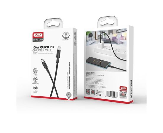 Дата кабель USB-C to USB-C 1.0m 100W braided black XO (NBQ199_С_Black), изображение 3 Дата кабель USB-C to USB-C 1.0m 100W braided black XO (NBQ199_С_Black), изображение 3