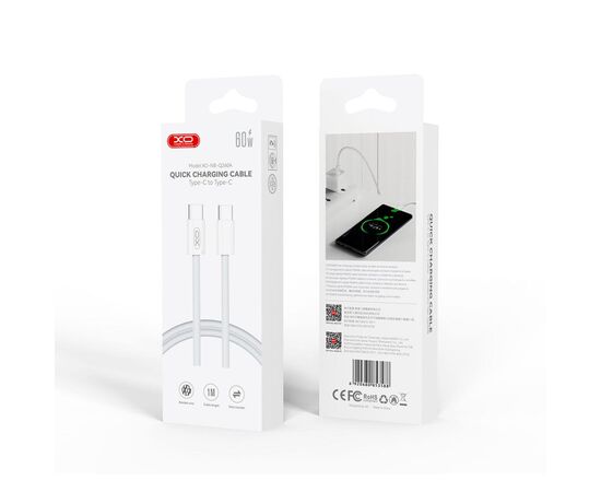 Дата кабель USB-C to USB-C 1.0m 60W white XO (NBQ260A_С_White), изображение 3 Дата кабель USB-C to USB-C 1.0m 60W white XO (NBQ260A_С_White), изображение 3