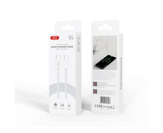 Дата кабель USB-C to USB-C 1.5m 60W white XO (NBQ260B_С_White), изображение 3 Дата кабель USB-C to USB-C 1.5m 60W white XO (NBQ260B_С_White), изображение 3
