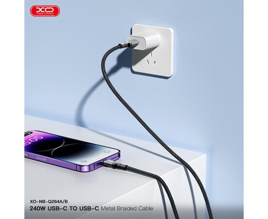 Дата кабель USB-C to USB-C 1.0m 240W black XO (NBQ264A_С_Black), изображение 3 Дата кабель USB-C to USB-C 1.0m 240W black XO (NBQ264A_С_Black), изображение 3
