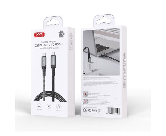 Дата кабель USB-C to USB-C 1.0m 240W black XO (NBQ264A_С_Black), изображение 8 Дата кабель USB-C to USB-C 1.0m 240W black XO (NBQ264A_С_Black), изображение 8