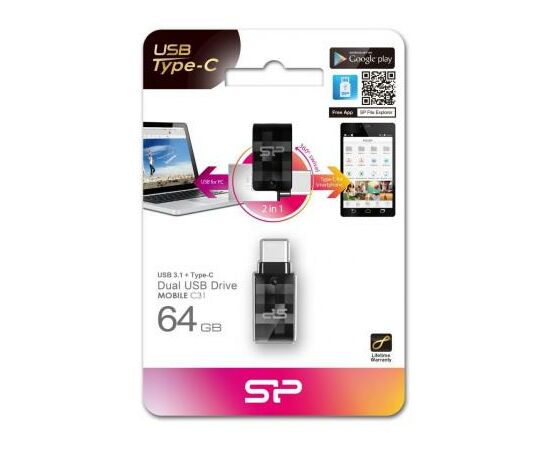 USB флеш накопитель Silicon Power 64GB Mobile C31 USB 3.1 / USB Type-C (SP064GBUC3C31V1K), изображение 4 USB флеш накопитель Silicon Power 64GB Mobile C31 USB 3.1 / USB Type-C (SP064GBUC3C31V1K), изображение 4