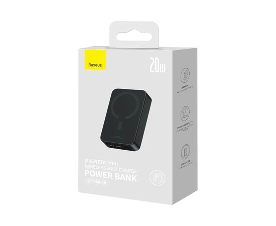Батарея универсальная Baseus Magnetic Mini Wireless 20000mAh 20W, Black (PPCX150001), изображение 8 Батарея универсальная Baseus Magnetic Mini Wireless 20000mAh 20W, Black (PPCX150001), изображение 8