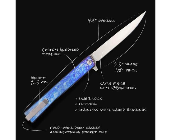 Нож Ocaso Solstice, Anodized titanium, Satin (10DBS), изображение 8 Нож Ocaso Solstice, Anodized titanium, Satin (10DBS), изображение 8