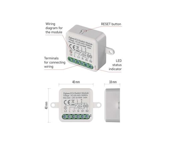 Модуль управления умным домом EMOS H5102 ZigBee 3.0 2-Channel (H5102), изображение 7 Модуль управления умным домом EMOS H5102 ZigBee 3.0 2-Channel (H5102), изображение 7
