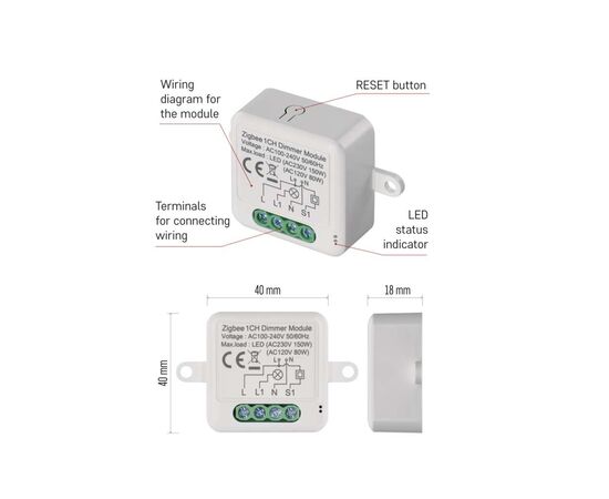 Модуль управления умным домом EMOS H5107 ZigBee 3.0 1-Channel Dimmer (H5107), изображение 9 Модуль управления умным домом EMOS H5107 ZigBee 3.0 1-Channel Dimmer (H5107), изображение 9