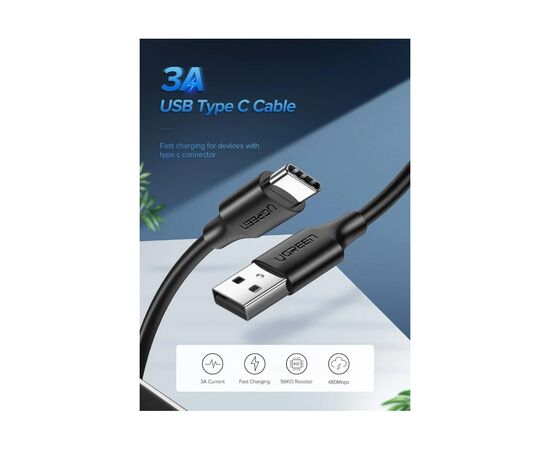 Дата кабель USB 2.0 AM to USB-C 0.5m 3.0A (18W) Nickel Plating US287 Black Ugreen (60115), изображение 5 Дата кабель USB 2.0 AM to USB-C 0.5m 3.0A (18W) Nickel Plating US287 Black Ugreen (60115), изображение 5