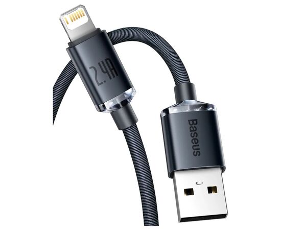 Дата кабель USB 2.0 AM to Lightning 2.0m 2.4A black Baseus (CAJY000101), изображение 2 Дата кабель USB 2.0 AM to Lightning 2.0m 2.4A black Baseus (CAJY000101), изображение 2
