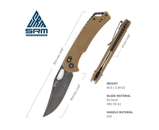 Нож SRM Retreiver, D2, G10, пісочний (9201-GW), изображение 9 Нож SRM Retreiver, D2, G10, пісочний (9201-GW), изображение 9