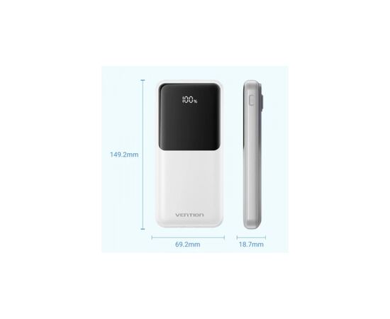 Батарея универсальная Vention 10000mAh 22.5W 3A PD, Built-in USB-C+Lightning Cables, White (FHOW0), изображение 3 Батарея универсальная Vention 10000mAh 22.5W 3A PD, Built-in USB-C+Lightning Cables, White (FHOW0), изображение 3