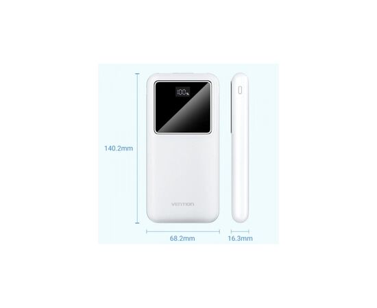 Батарея универсальная Vention 10000mAh 22.5W 3A PD, QC/3.0, LED Display, White (FHKW0), изображение 5 Батарея универсальная Vention 10000mAh 22.5W 3A PD, QC/3.0, LED Display, White (FHKW0), изображение 5
