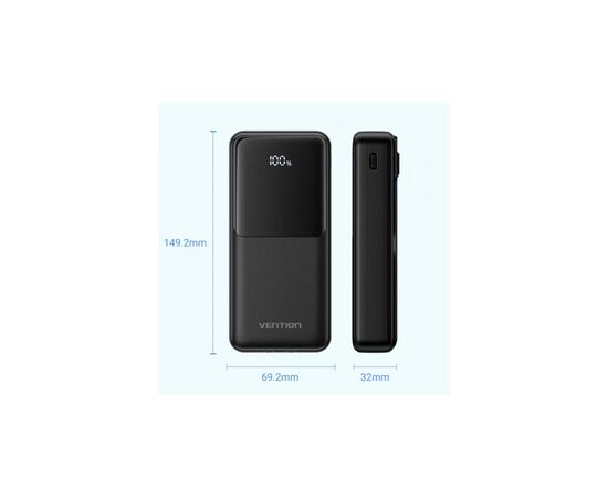 Батарея универсальная Vention 20000mAh 22.5W 3A PD, Built-in USB-C+Lightning Cables, Black (FHPB0), изображение 5 Батарея универсальная Vention 20000mAh 22.5W 3A PD, Built-in USB-C+Lightning Cables, Black (FHPB0), изображение 5