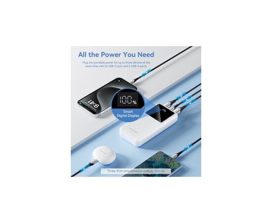 Батарея универсальная Vention 20000mAh 22.5W 3A, PD, QC/3.0, LED Display, White (FHLW0), изображение 5 Батарея универсальная Vention 20000mAh 22.5W 3A, PD, QC/3.0, LED Display, White (FHLW0), изображение 5