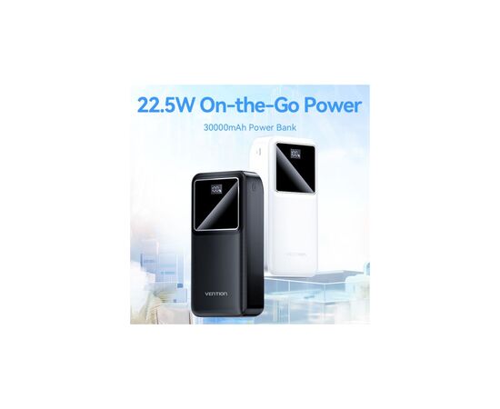 Батарея универсальная Vention 30000mAh 22.5W 3A, PD, QC/3.0, LED Display, Black (FHMB0), изображение 3 Батарея универсальная Vention 30000mAh 22.5W 3A, PD, QC/3.0, LED Display, Black (FHMB0), изображение 3