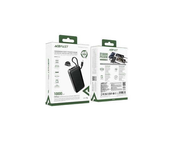 Батарея универсальная Acefast 10000mAh 30W PD, USB-C witch cable, USB-A, Li-Pol, M7 Black (6974316283379), изображение 4 Батарея универсальная Acefast 10000mAh 30W PD, USB-C witch cable, USB-A, Li-Pol, M7 Black (6974316283379), изображение 4