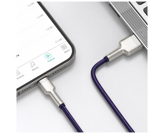 Дата кабель USB 2.0 AM to Lightning 1.0m 2.4A metal purple Baseus (CALJK-A05), зображення 6 Дата кабель USB 2.0 AM to Lightning 1.0m 2.4A metal purple Baseus (CALJK-A05), зображення 6