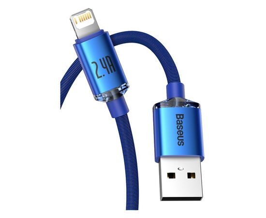Дата кабель USB 2.0 AM to Lightning 1.2m 2.4A blue Baseus (CAJY000003), зображення 2 Дата кабель USB 2.0 AM to Lightning 1.2m 2.4A blue Baseus (CAJY000003), зображення 2