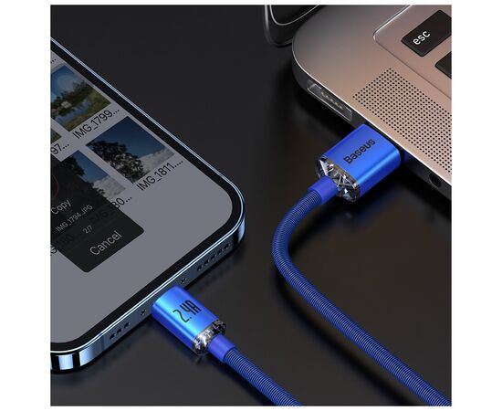 Дата кабель USB 2.0 AM to Lightning 1.2m 2.4A blue Baseus (CAJY000003), зображення 7 Дата кабель USB 2.0 AM to Lightning 1.2m 2.4A blue Baseus (CAJY000003), зображення 7