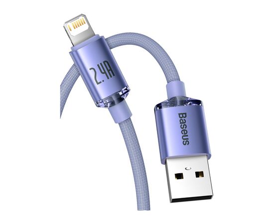 Дата кабель USB 2.0 AM to Lightning 2.0m 2.4A purple Baseus (CAJY000105), зображення 2 Дата кабель USB 2.0 AM to Lightning 2.0m 2.4A purple Baseus (CAJY000105), зображення 2