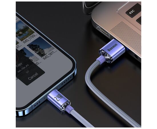 Дата кабель USB 2.0 AM to Lightning 2.0m 2.4A purple Baseus (CAJY000105), зображення 8 Дата кабель USB 2.0 AM to Lightning 2.0m 2.4A purple Baseus (CAJY000105), зображення 8